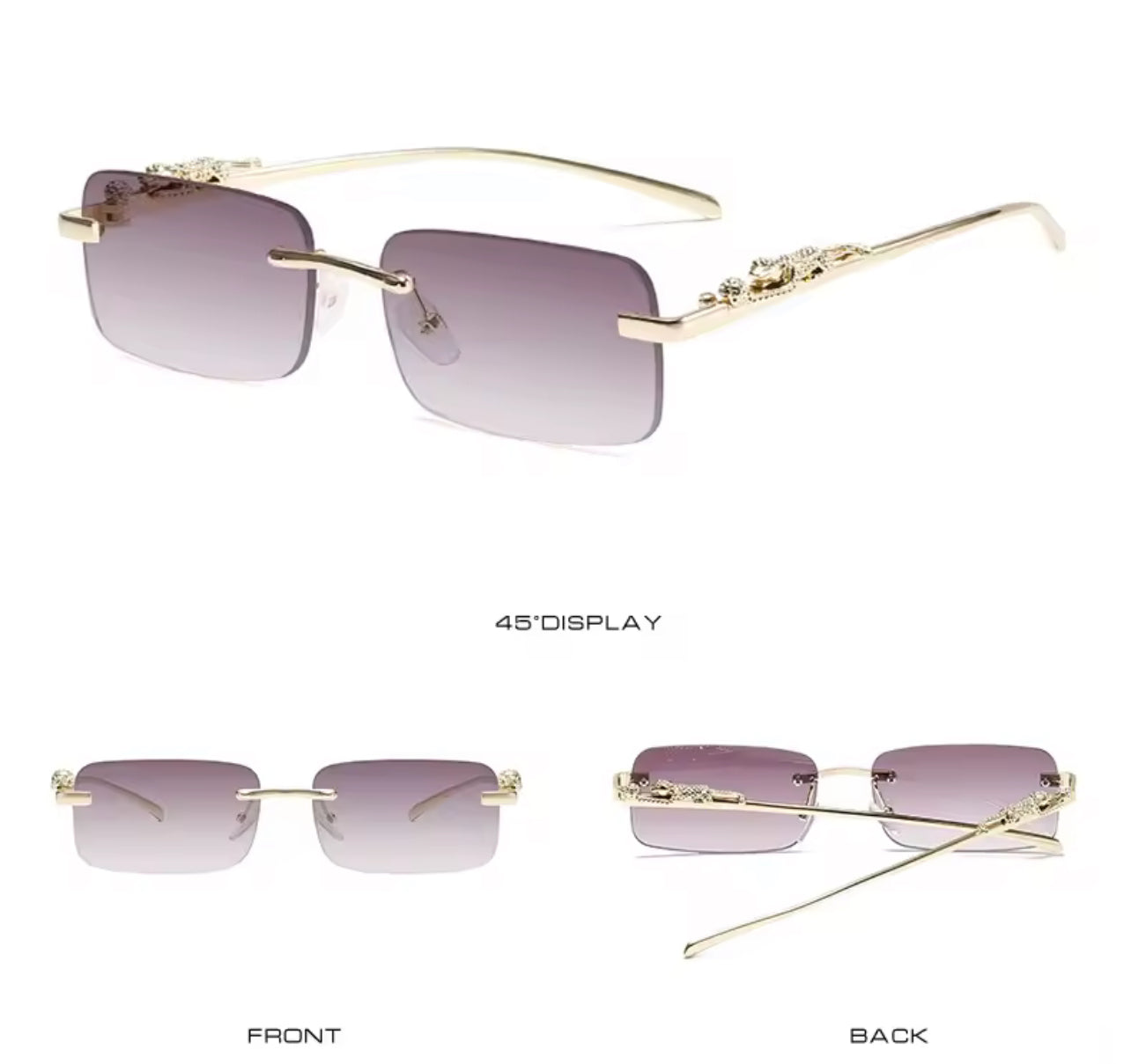 Designer-brand Rimless Purple Square Metal Sunglasses