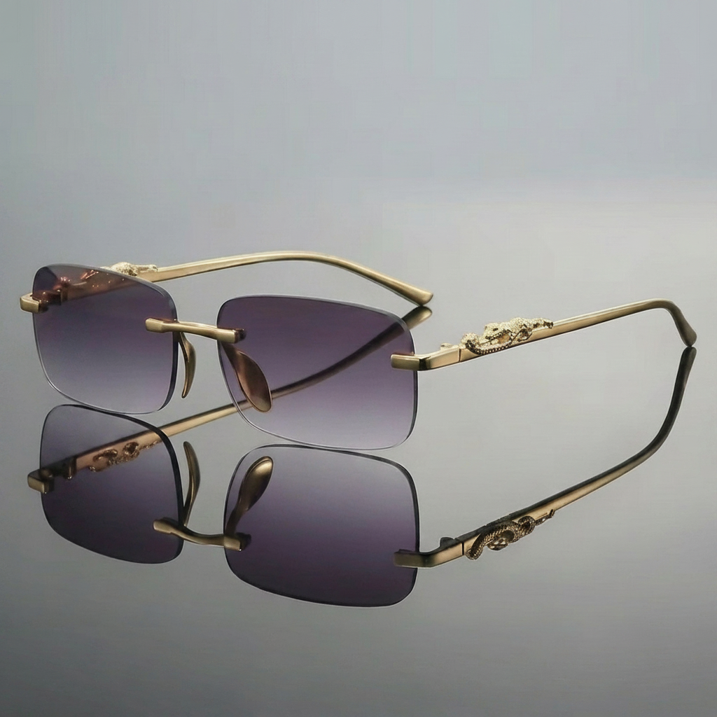 Designer-brand Rimless Purple Square Metal Sunglasses