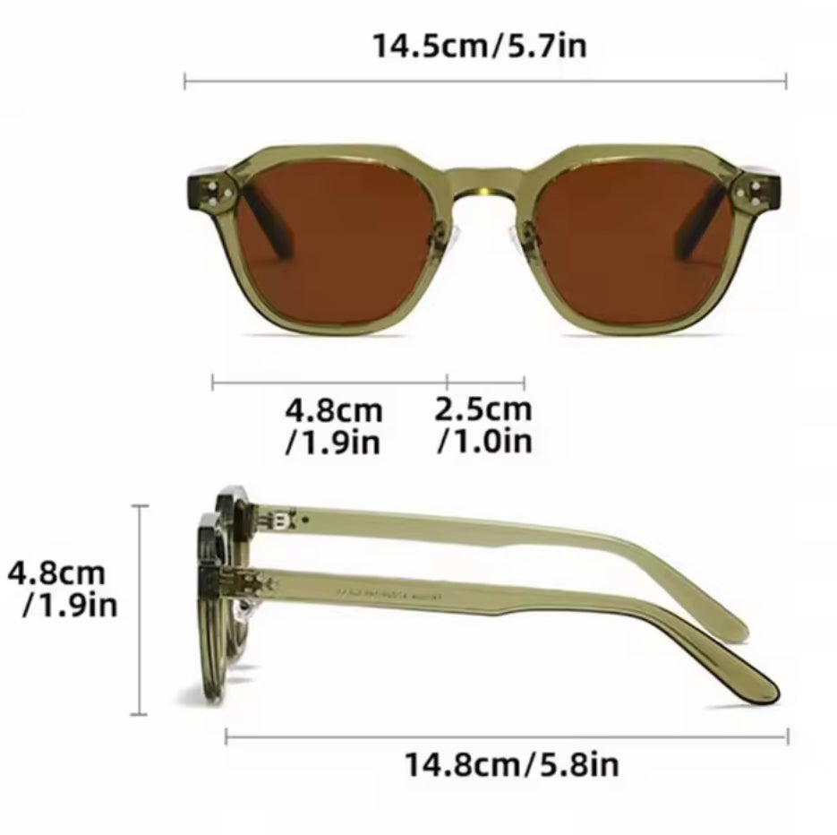 Lightweight Retro Polygon Square Small-Frame Khaki Blue Sunglasses