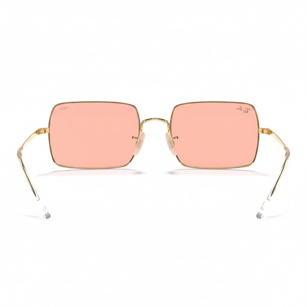 RayBan Evolve Original Classic 1969 001/3E Rectangle Metal Polished Gold Frame Pink Grey Sunglasses