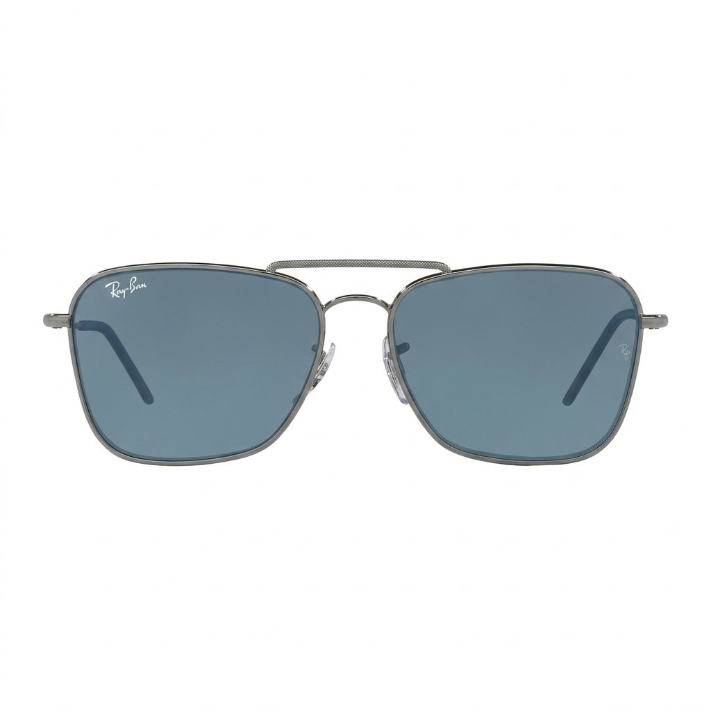 RayBan Original Classic 0102S 004 GA Caravan Reverse Polished Silver Rim Blue Sunglasses