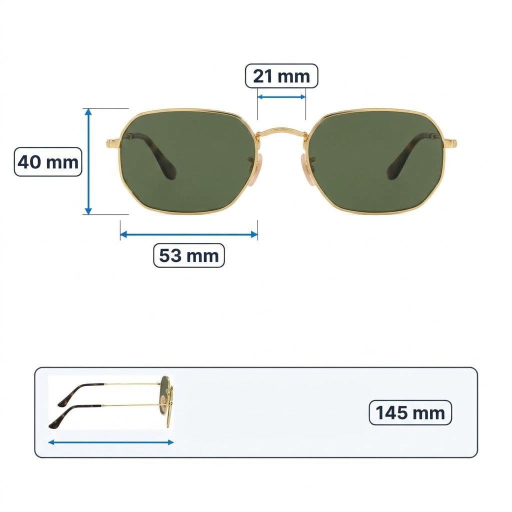 RayBan Original Classic 3556 001 Octagonal Polished Gold Rim Dark Green Sunglasses