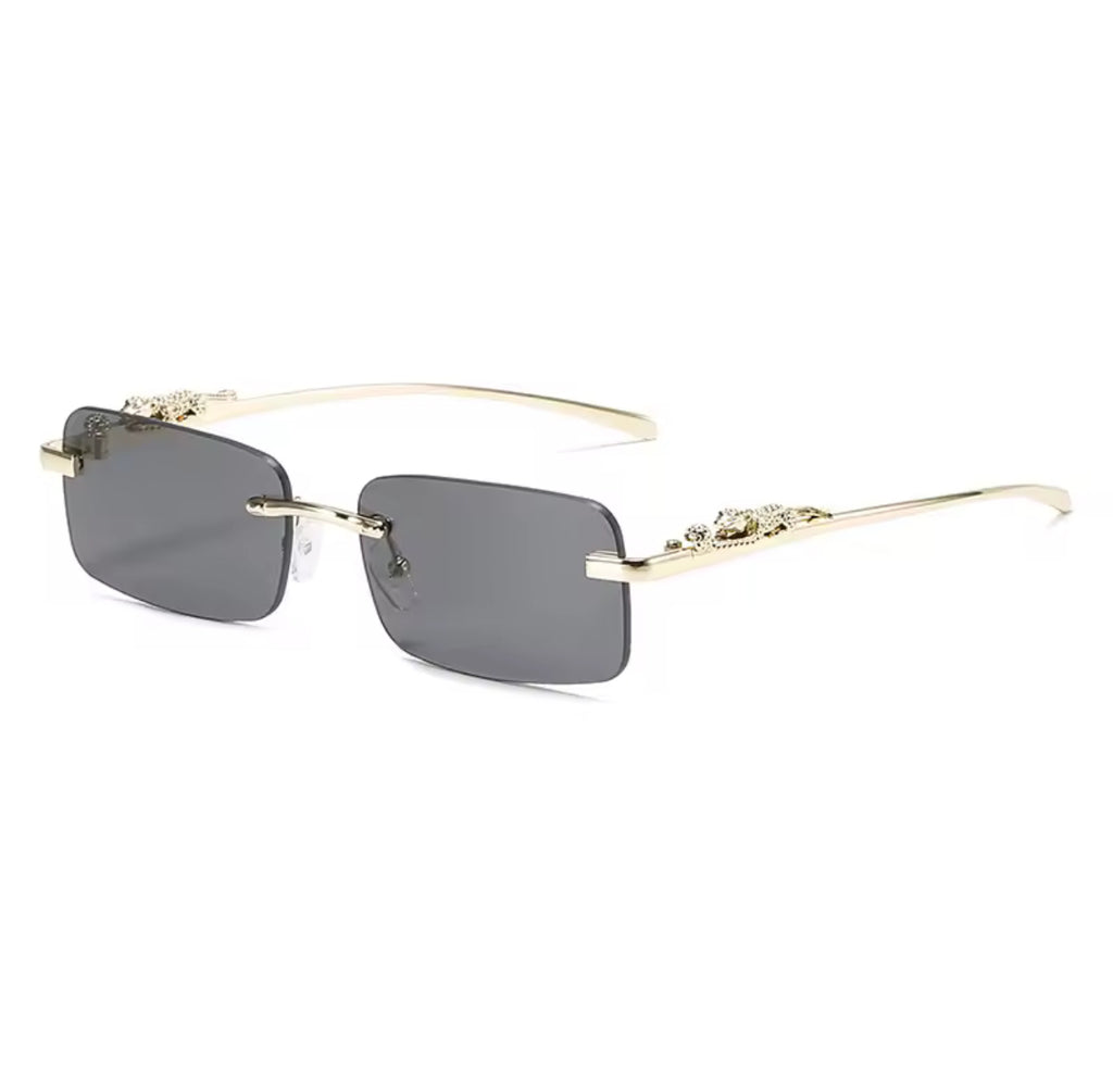 Designer-brand Rimless Polarized Black Square Metal Sunglasses