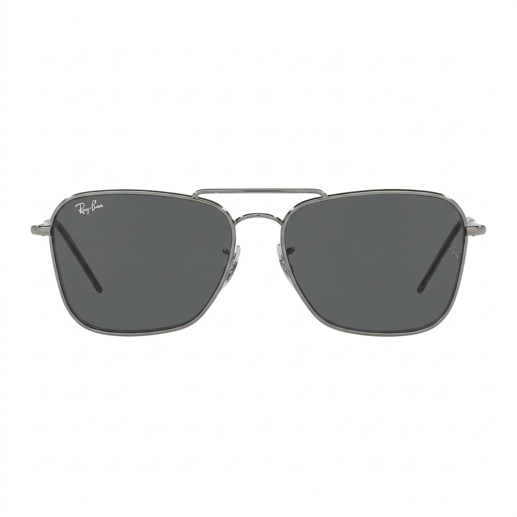 RayBan Original Classic 0102S 004 GR Caravan Reverse Polished Black Metal Rim Dark Grey Sunglasses