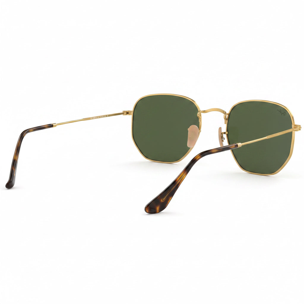 RayBan Original Classic 3548 001 Hexagonal Metal Polished Gold Frame Green Sunglasses