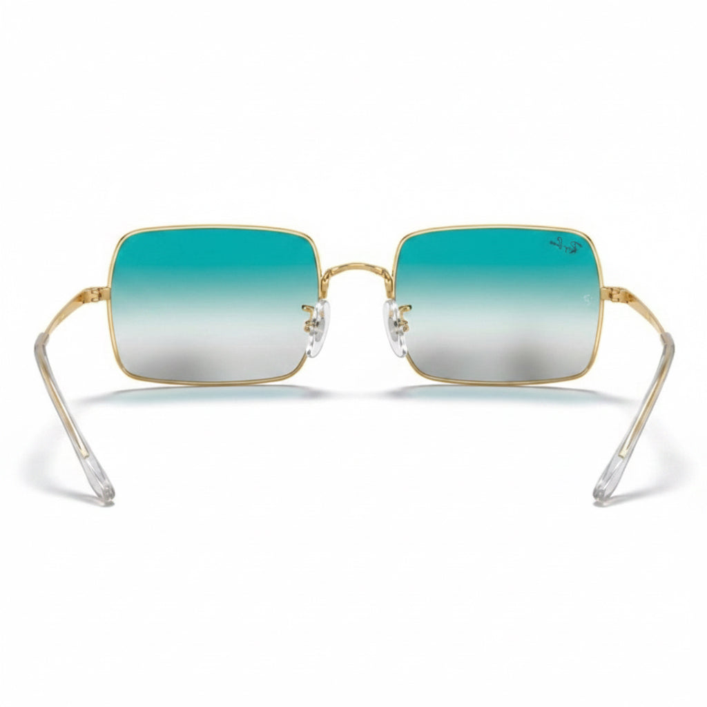 RayBan Evolve Original Classic 1969 001/W3 Rectangle Metal Polished Gold Frame Blue Grey Sunglasses