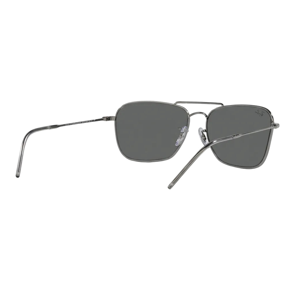 RayBan Original Classic 0102S 004 GR Caravan Reverse Polished Black Metal Rim Dark Grey Sunglasses
