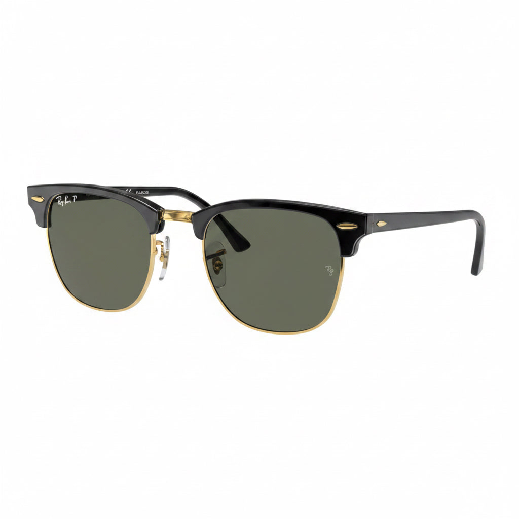RayBan Polarized Original Classic 3016 901/58 Square Club master Metal Polished Black Gold Frame Dark Green Sunglasses
