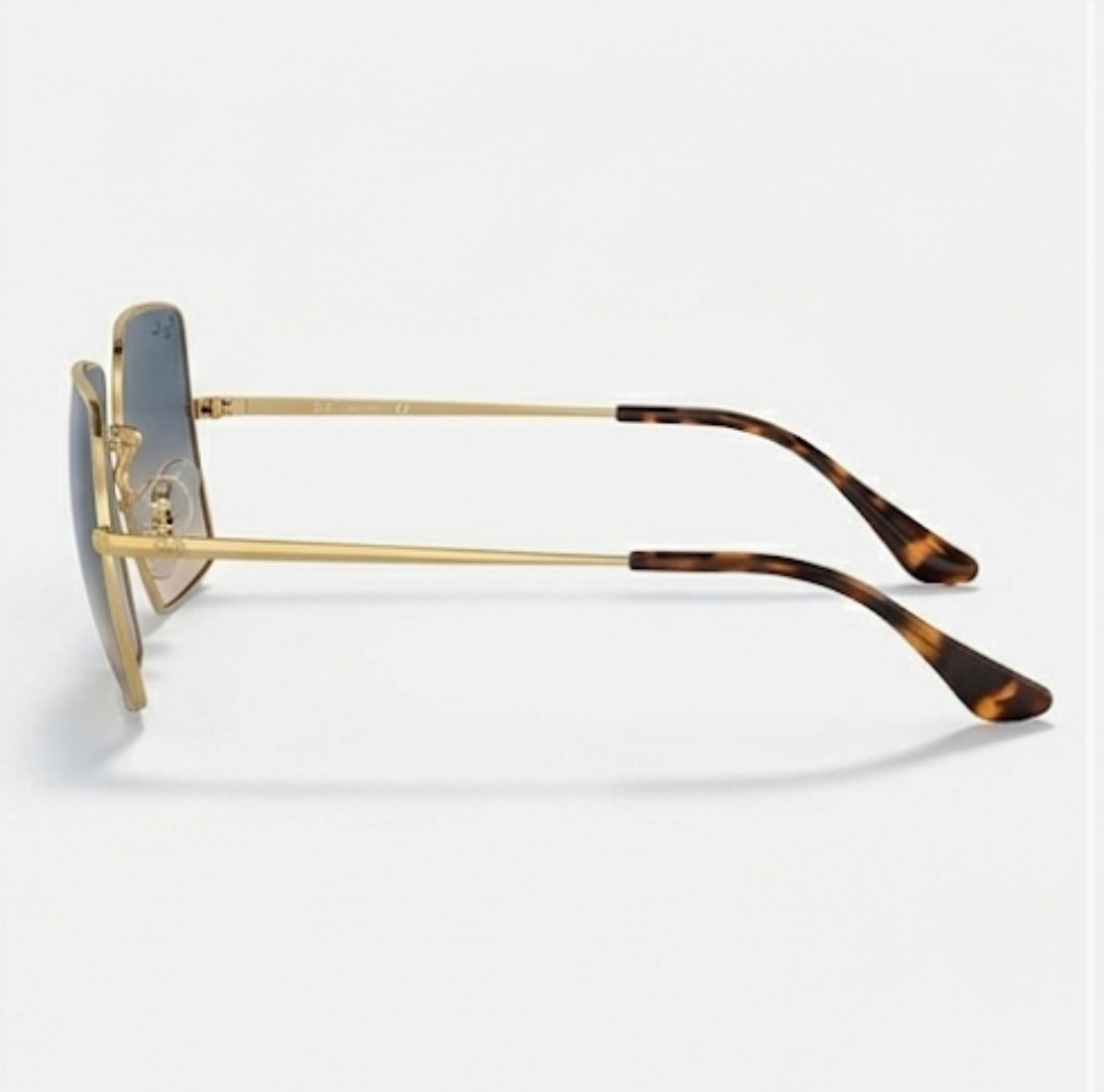 RayBan Evolve Original Classic 1971 9147/3F Square Metal Polished Gold Frame Blue Grey Sunglasses