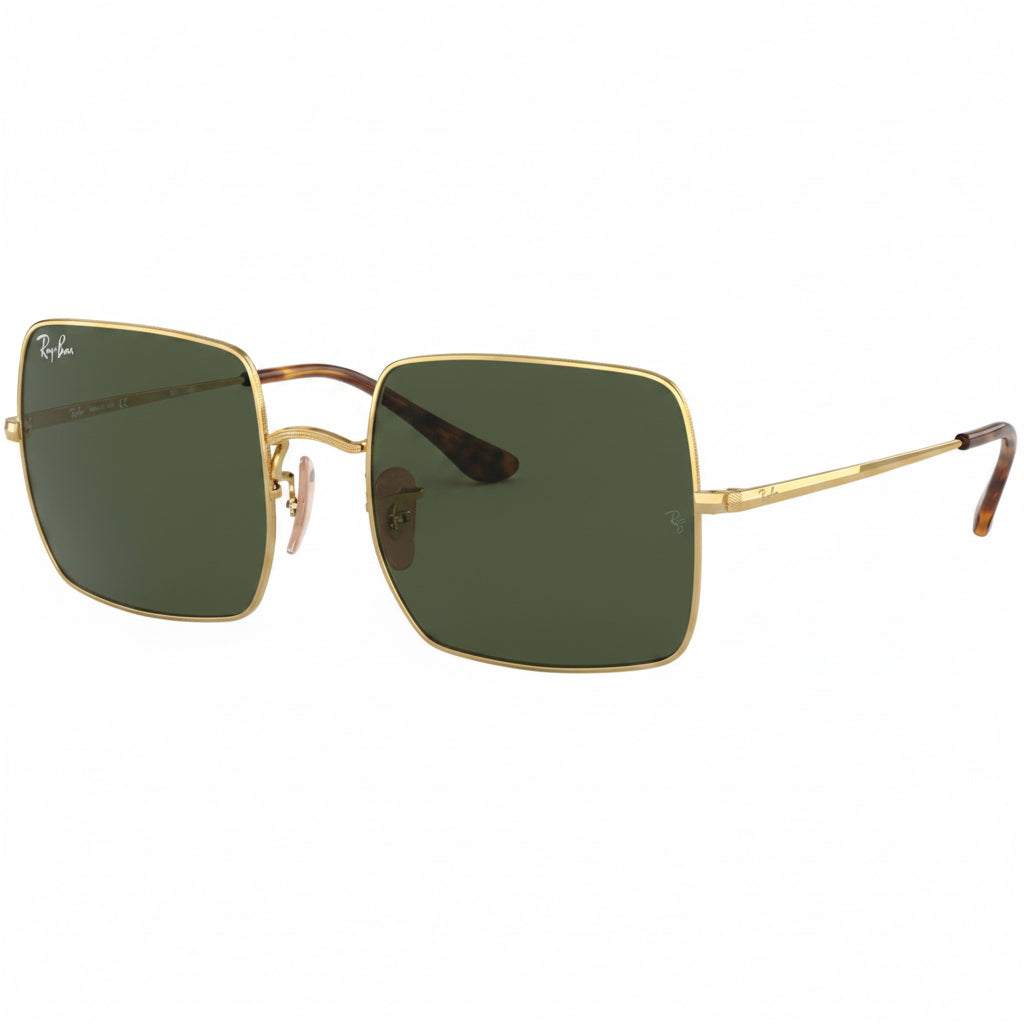 RayBan Original Classic 1971 9147/31 Square Metal Polished Gold Frame Dark Green Sunglasses
