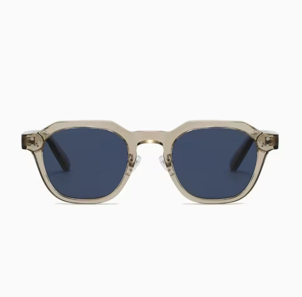 Lightweight Retro Polygon Square Small-Frame Khaki Blue Sunglasses