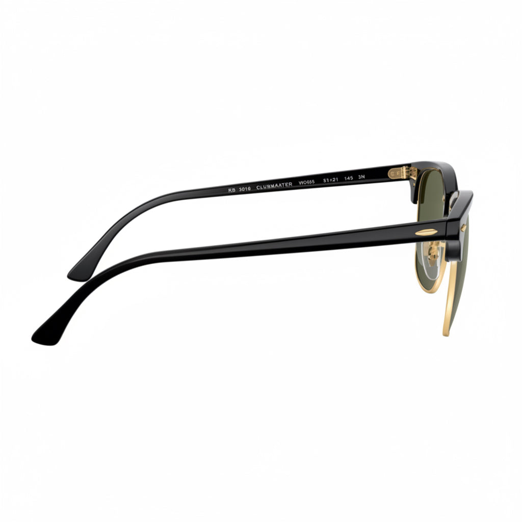 RayBan Original Classic 3016 W0365 Square Club master Metal Polished Black Gold Frame Dark Green Sunglasses