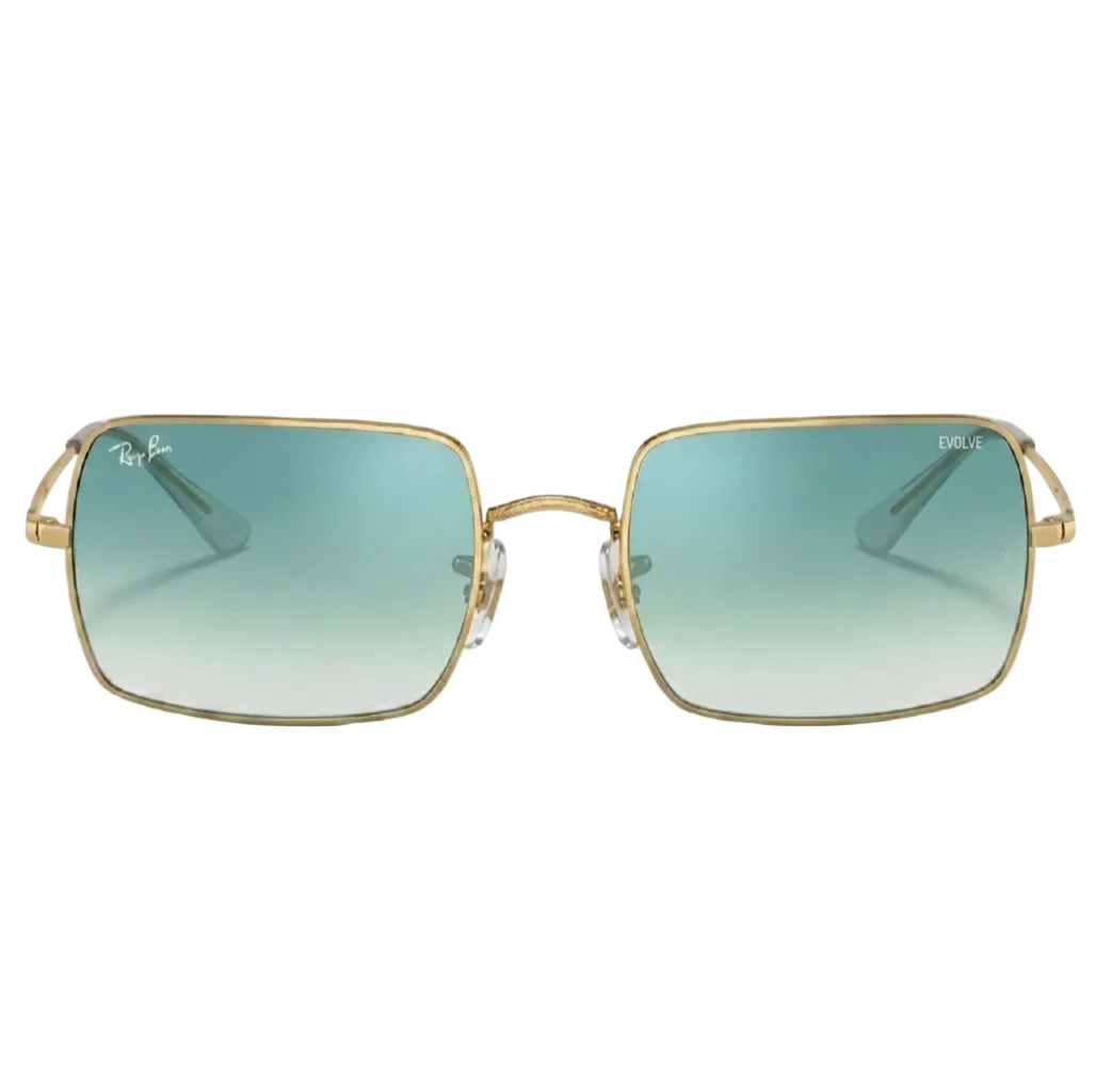 RayBan Evolve Original Classic 1969 001/W3 Rectangle Metal Polished Gold Frame Blue Grey Sunglasses