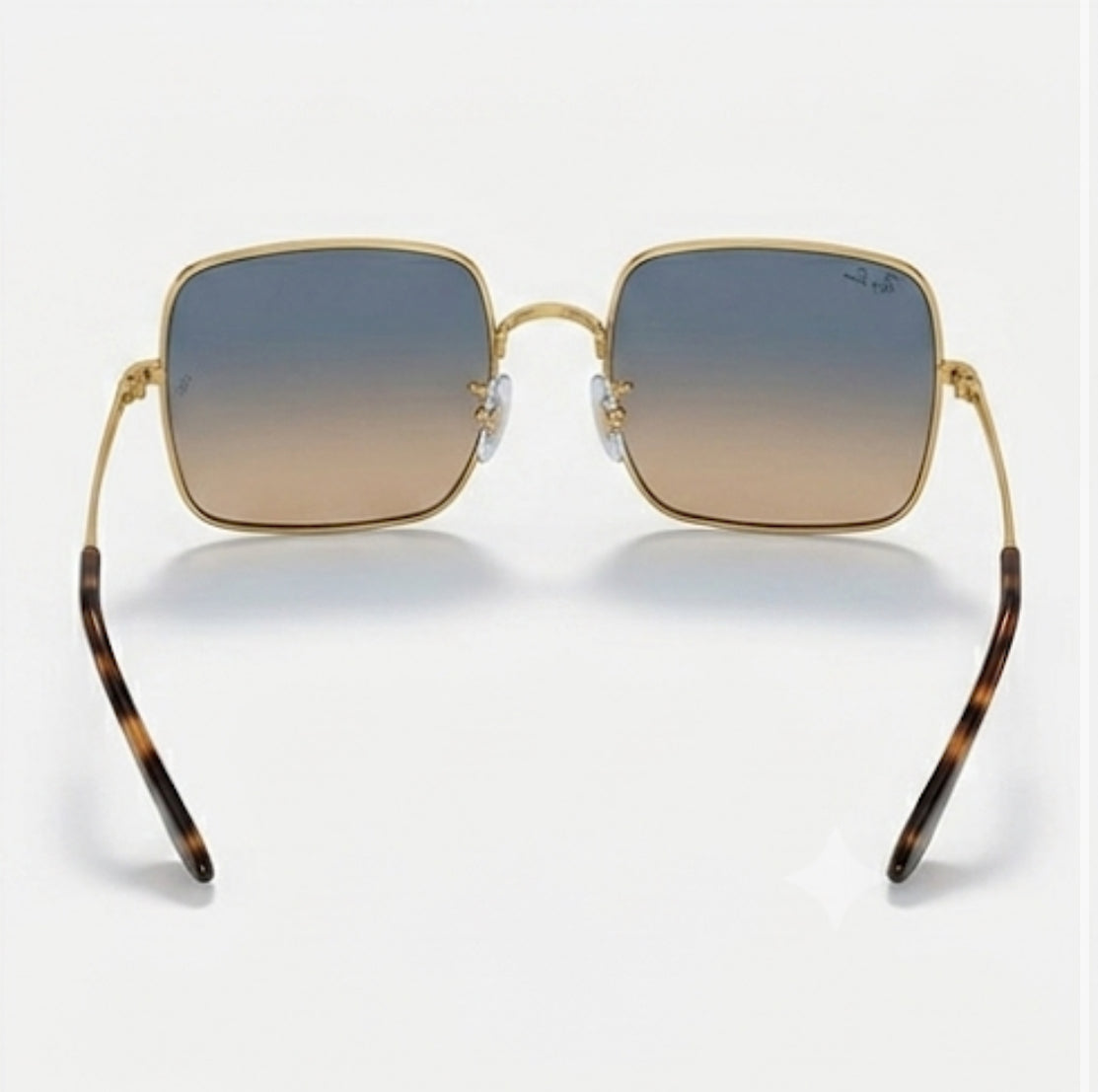 RayBan Evolve Original Classic 1971 9147/3F Square Metal Polished Gold Frame Blue Grey Sunglasses