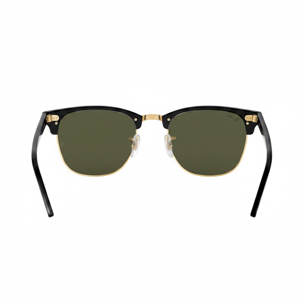 RayBan Original Classic 3016 W0365 Square Club master Metal Polished Black Gold Frame Dark Green Sunglasses