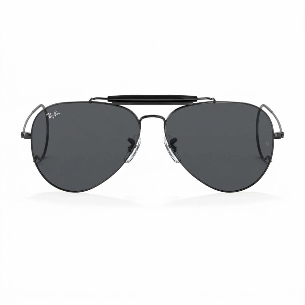 RayBan Original Classic 3030 002 62 Aviator Outdoorsman Polished Black Metal Rim Dark Grey Sunglasses