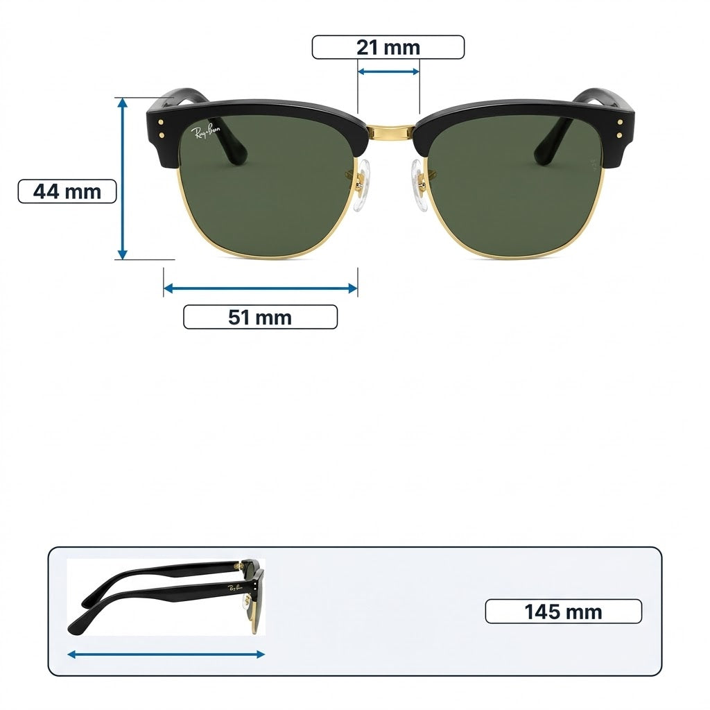 RayBan Original Classic 0504S 1359 VR Clubmaster Reverse Metal Polished Havana Gold Frame Dark Green Sunglasses