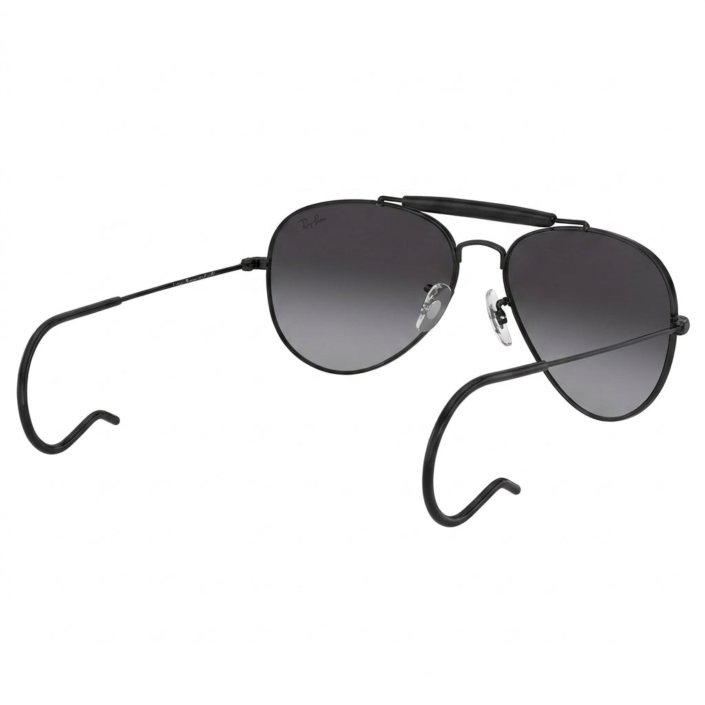 RayBan Original Classic 3030 002 62 Aviator Outdoorsman Polished Black Metal Rim Dark Grey Sunglasses
