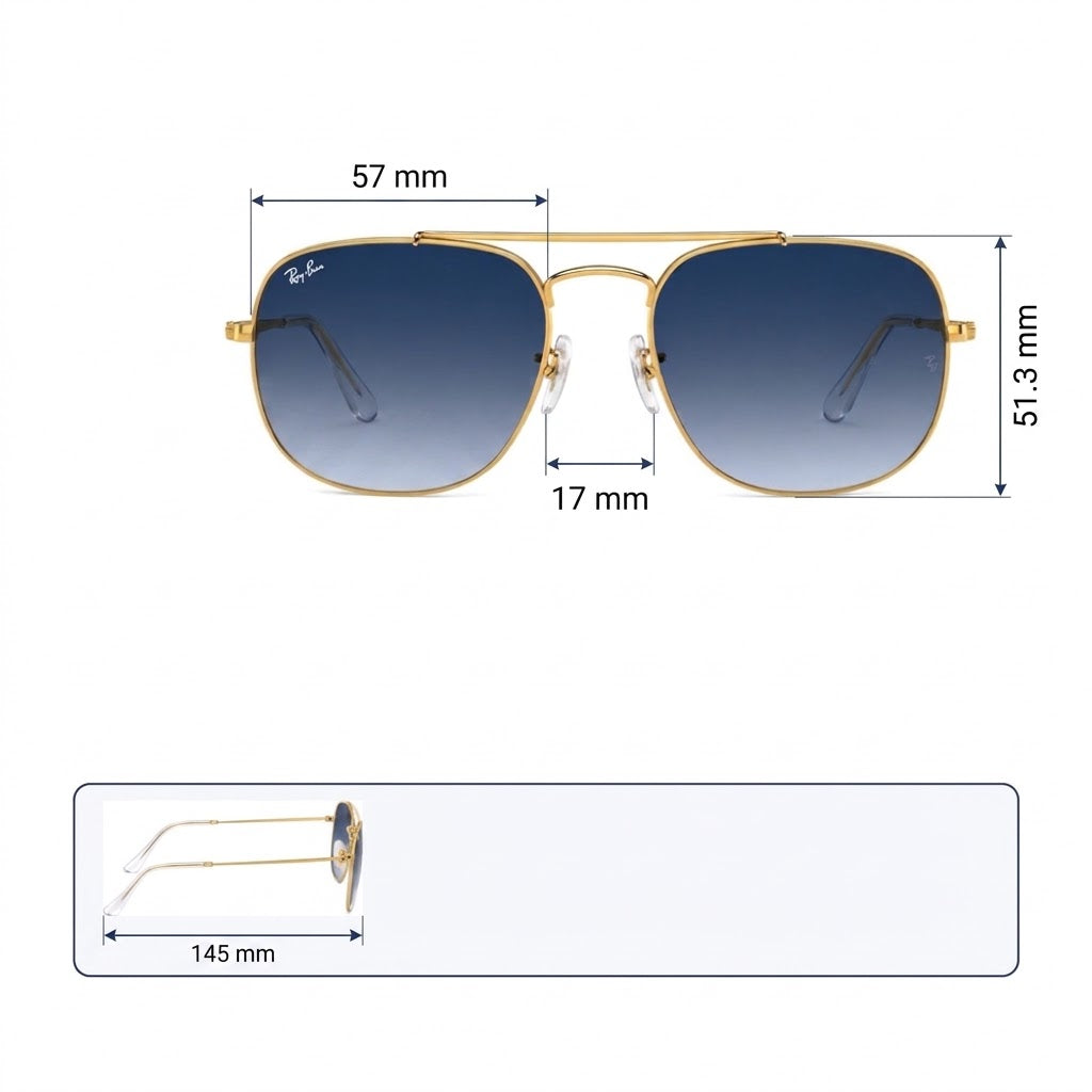 RayBan Original Classic 3561 001 The General Polished Gold Rim Dark Green Sunglasses Sunglasses
