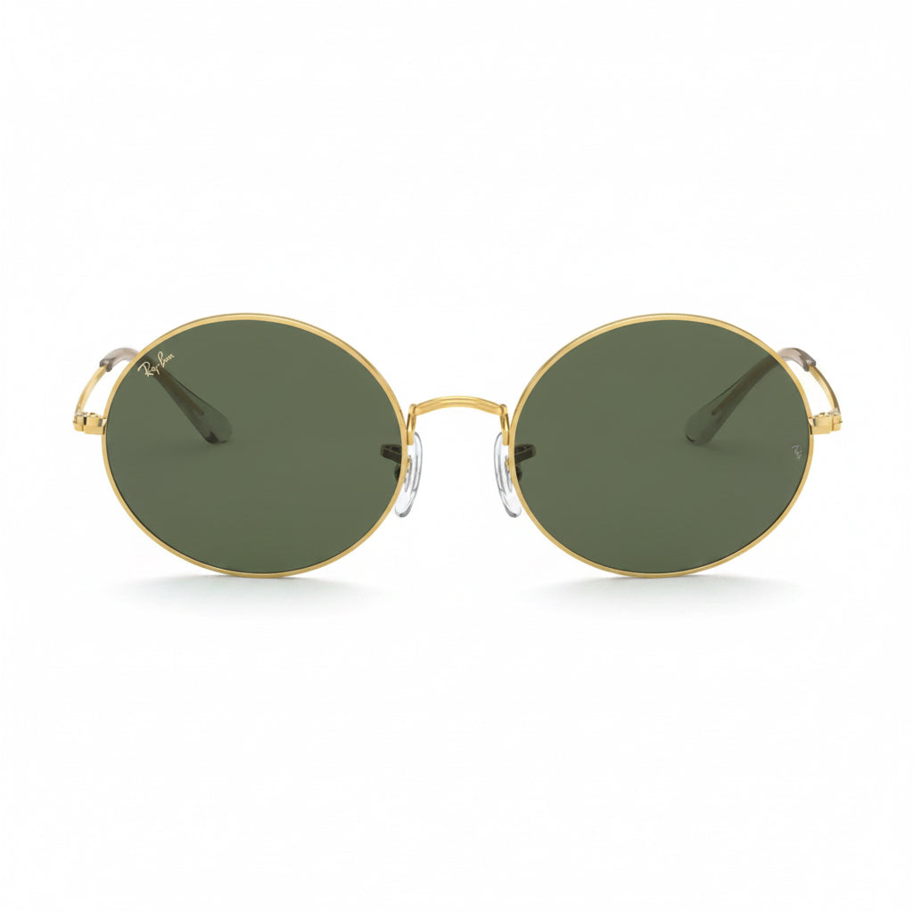 RayBan Original Classic 1970 9196/31 Oval Metal Polished Gold Frame Dark Green Sunglasses