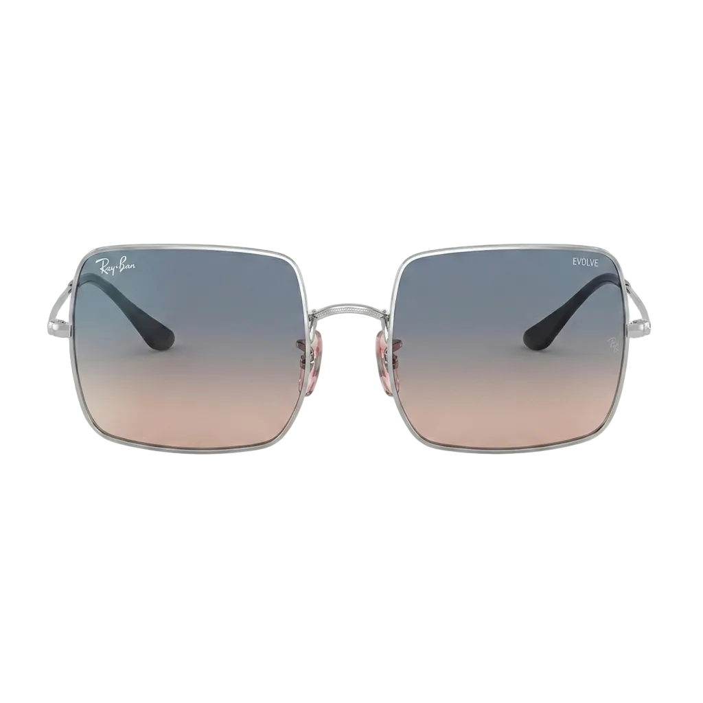 RayBan Evolve Original Classic 1971 9149/3F Square Metal Polished Iron Frame Silver Blue Sunglasses