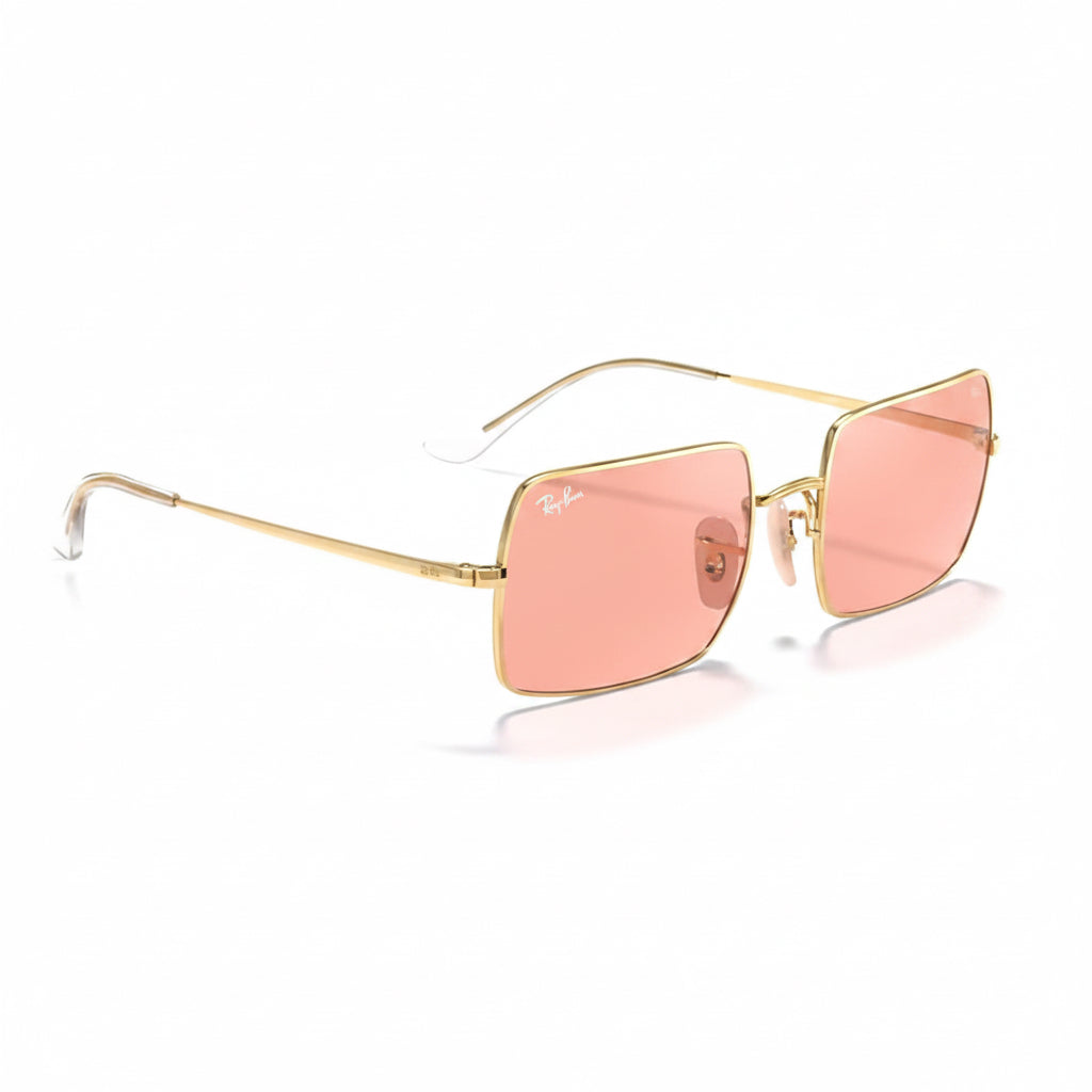 RayBan Evolve Original Classic 1969 001/3E Rectangle Metal Polished Gold Frame Pink Grey Sunglasses