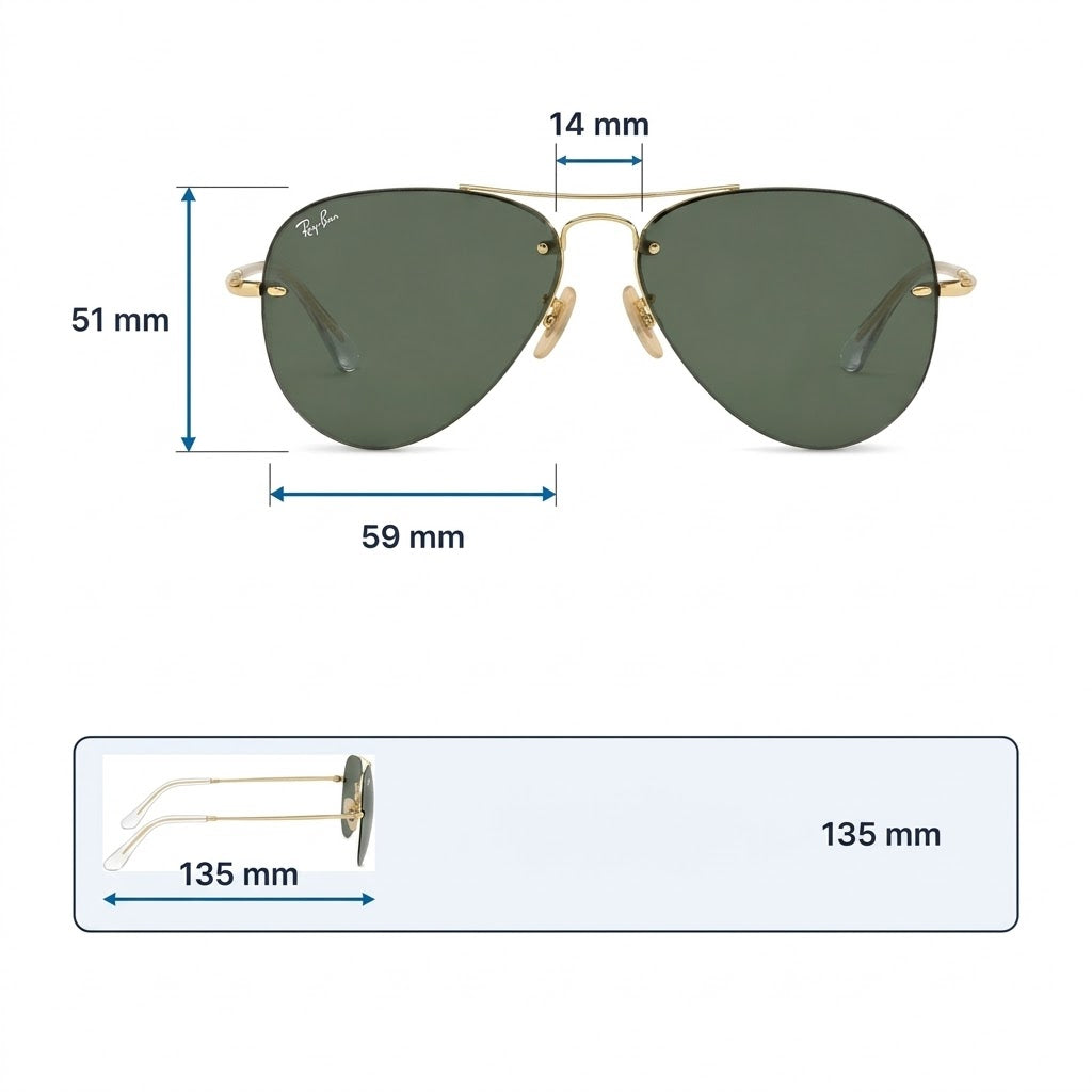 RayBan Original Classic 3449 001 71 Aviator Polished Gold Rim Dark Green Sunglasses