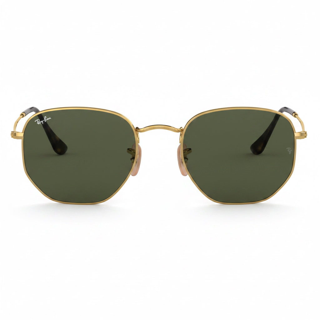 RayBan Original Classic 3548 001 Hexagonal Metal Polished Gold Frame Green Sunglasses