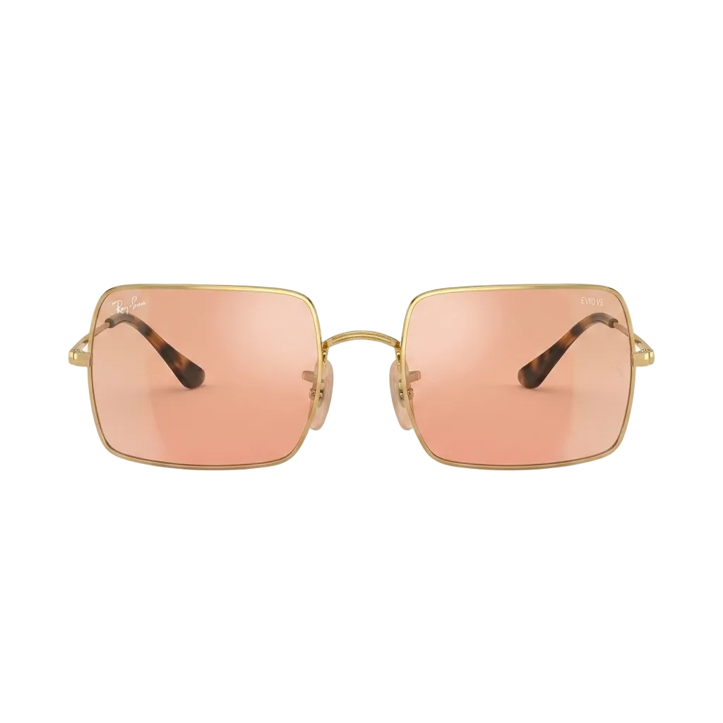 RayBan Evolve Original Classic 1969 001/3E Rectangle Metal Polished Gold Frame Pink Grey Sunglasses