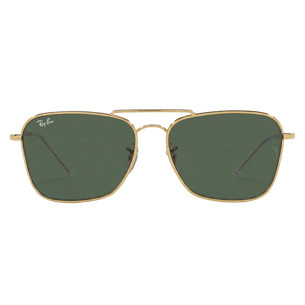 RayBan Original Classic 0102S 001 VR Caravan Reverse Polished Gold Rim Dark Green Sunglasses