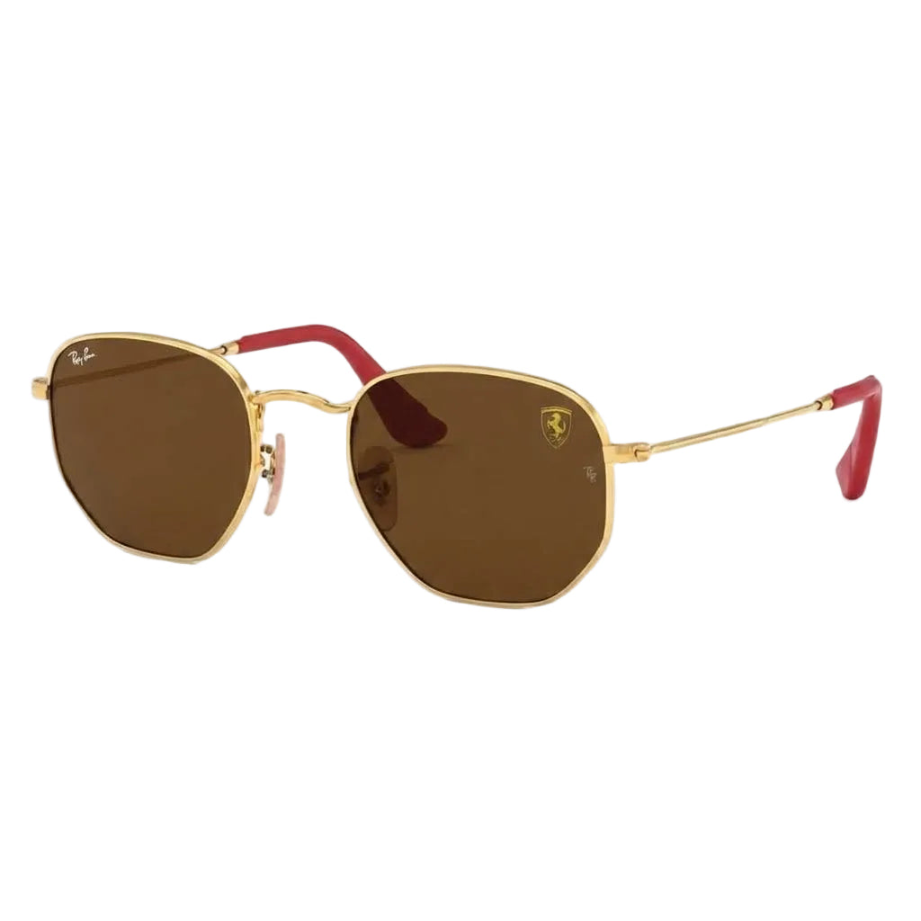 RayBan Original Classic 3548M F008 33 Hexagonal Scuderia Ferrari Polished Gold Rim Arista Brown Sunglasses