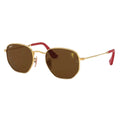 RayBan Original Classic 3548M F008 33 Hexagonal Scuderia Ferrari Polished Gold Rim Arista Brown Sunglasses