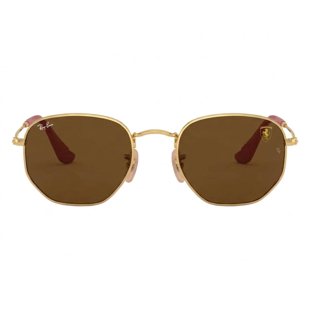 RayBan Original Classic 3548M F008 33 Hexagonal Scuderia Ferrari Polished Gold Rim Arista Brown Sunglasses