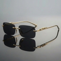 Designer-brand Rimless Polarized Black Square Metal Sunglasses