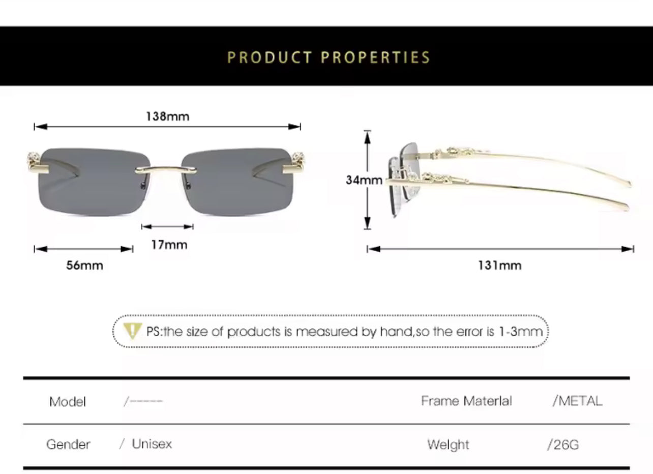 Designer-brand Rimless Polarized Black Square Metal Sunglasses