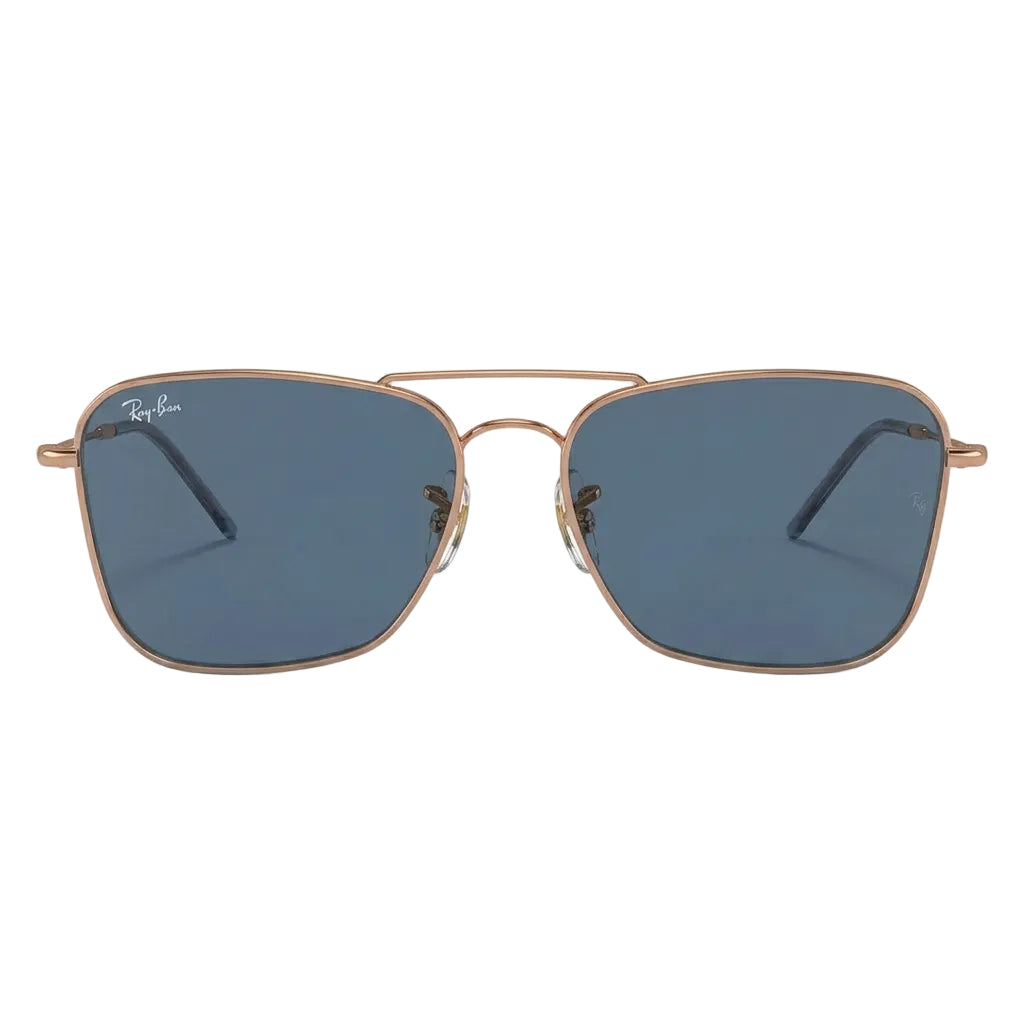 RayBan Original Classic 0102S 9202 3A Caravan Reverse Polished Bronze Rim Blue Sunglasses