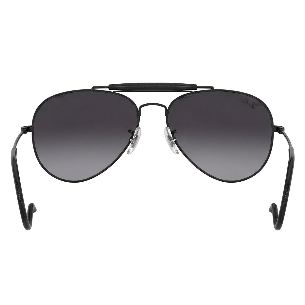 RayBan Original Classic 3030 002 62 Aviator Outdoorsman Polished Black Metal Rim Dark Grey Sunglasses