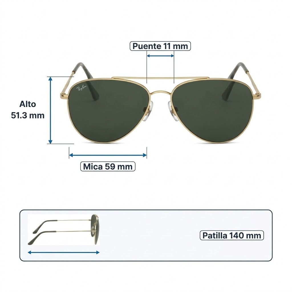 RayBan Original Classic 01010S 001 VR Aviator Reverse Polished Gold Rim Dark Green Sunglasses