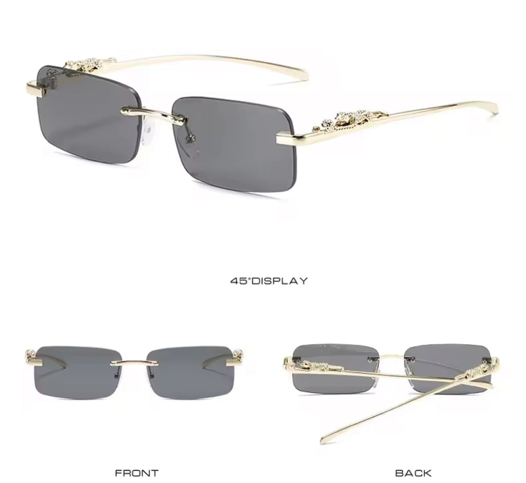 Designer-brand Rimless Polarized Black Square Metal Sunglasses