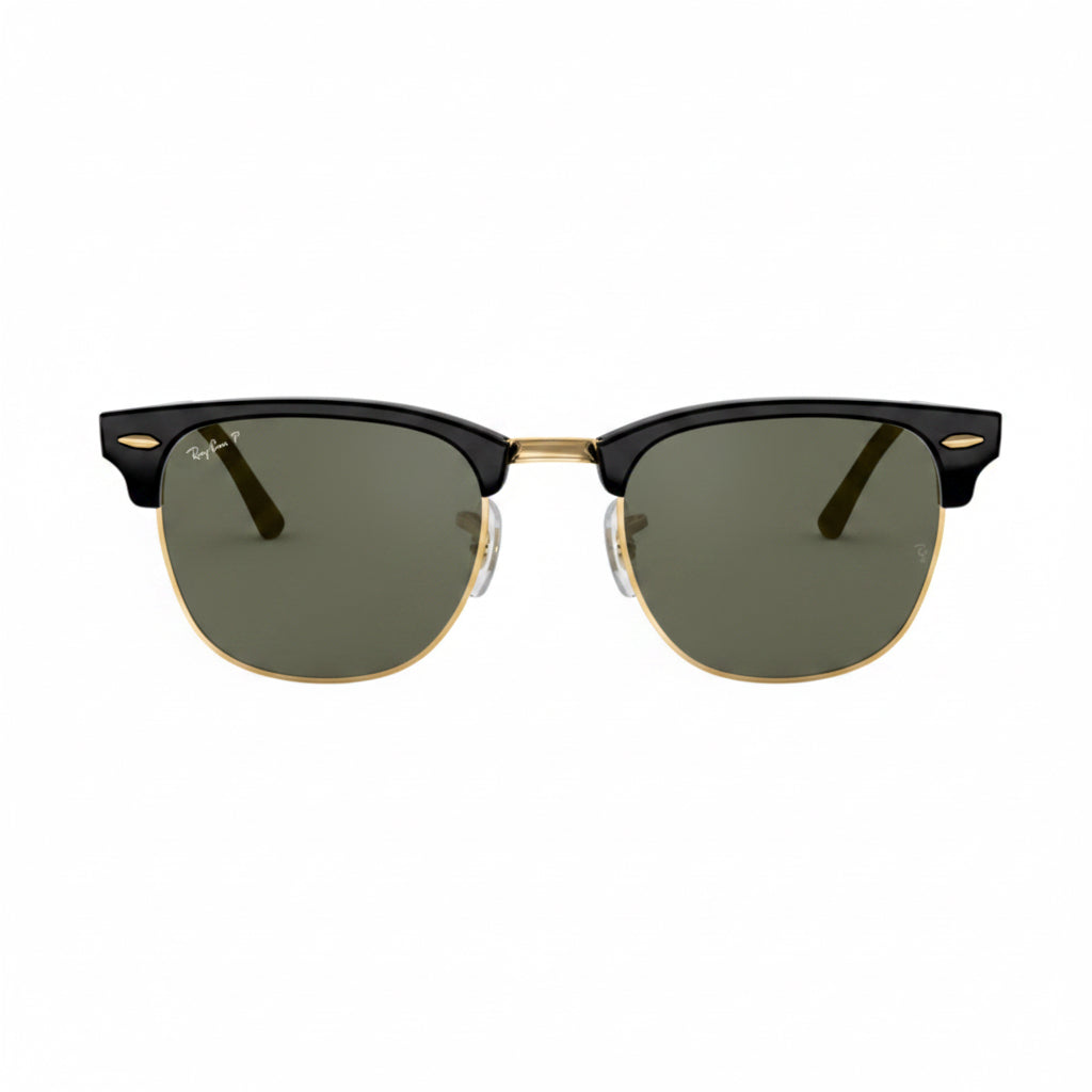 RayBan Polarized Original Classic 3016 901/58 Square Club master Metal Polished Black Gold Frame Dark Green Sunglasses