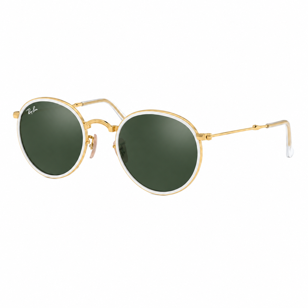 RayBan Original Classic 3517 001 Round Folding Gold Rim Green Sunglasses
