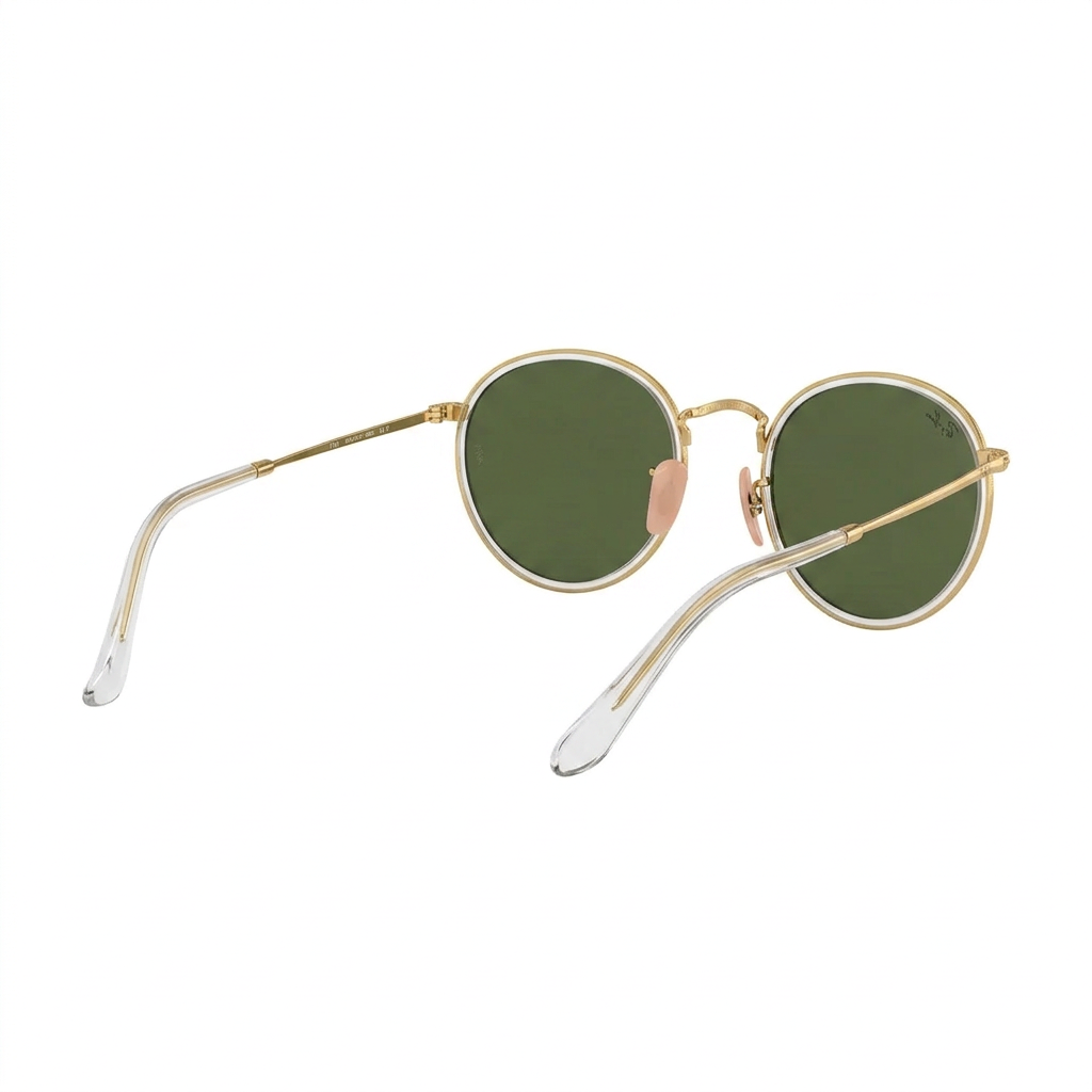 RayBan Original Classic 3517 001 Round Folding Gold Rim Green Sunglasses