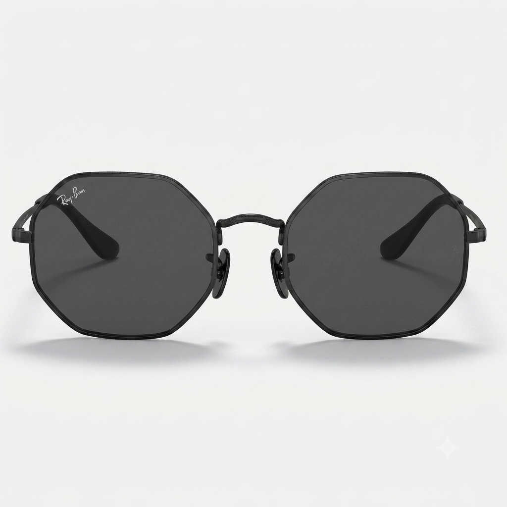 RayBan Original Classic 1972 9148/62 Octagon Metal Polished Black Frame Dark Grey Sunglasses