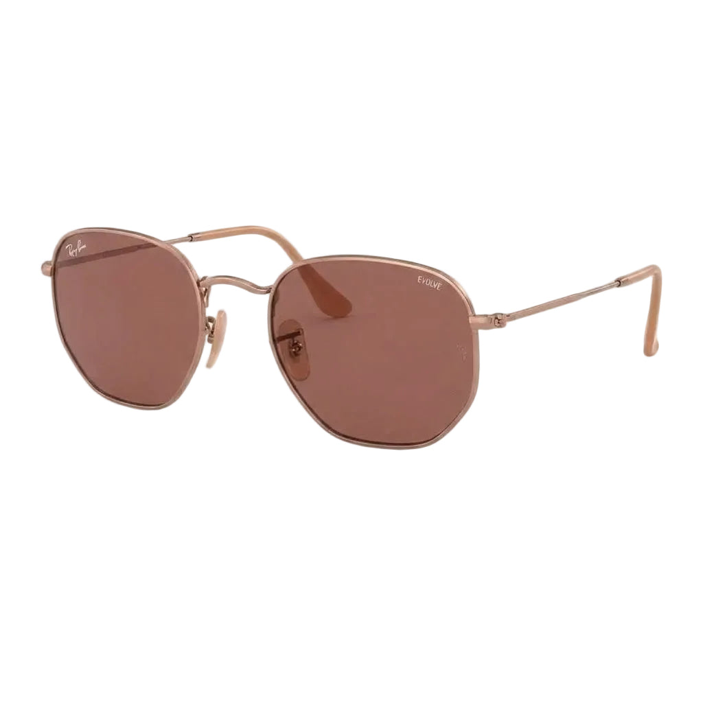 RayBan Evolve Original Classic 3548 9131 0X Hexagonal Polished Bronze Rim Golden Rose Sunglasses
