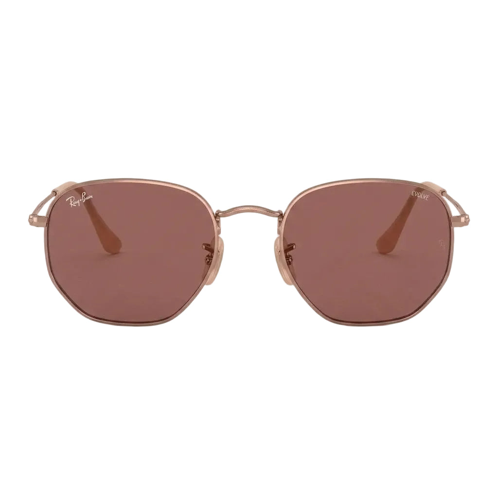 RayBan Evolve Original Classic 3548 9131 0X Hexagonal Polished Bronze Rim Golden Rose Sunglasses