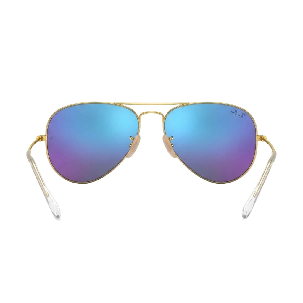 RayBan Original Classic 3025 112 17 Aviator Flash Polished Matte Gold Rim Blue Sunglasses