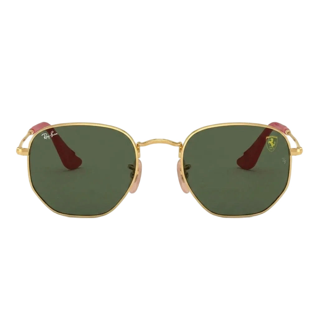RayBan Original Classic 3548M F008 31 Hexagonal Scuderia Ferrari Polished Gold Rim Dark Green Sunglasses