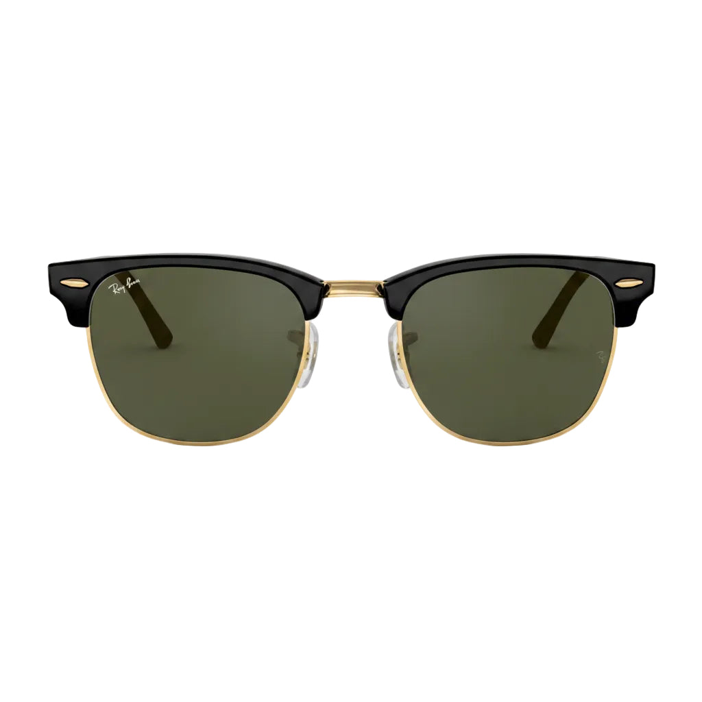 RayBan Original Classic 3016 W0365 Square Club master Metal Polished Black Gold Frame Dark Green Sunglasses