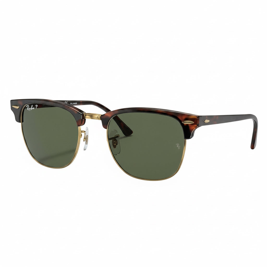 RayBan Polarized Original Classic 3016 901/57 Square Club master Metal Polished Havana Gold Frame Dark Green Sunglasses
