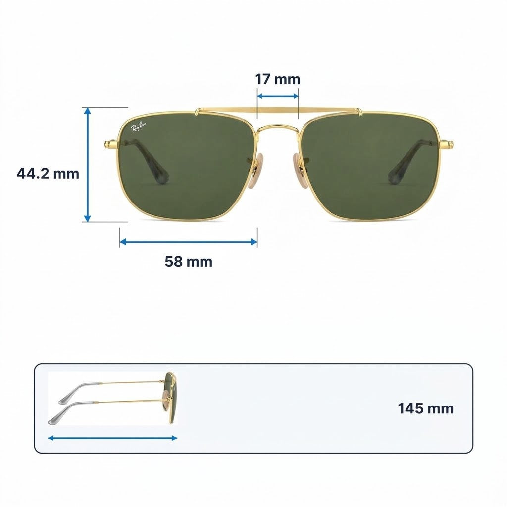 RayBan Original Classic 3560 001 3F The Colonel Polished Gold Rim Blue Sunglasses